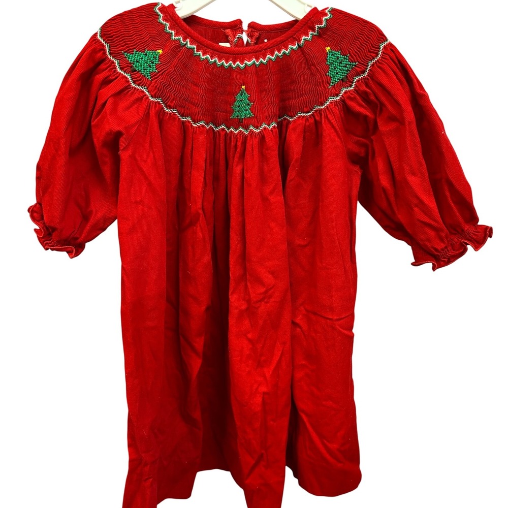 Will Beth Red Smocked‎ Christmas Tree Dress Size 3 Holiday Festive